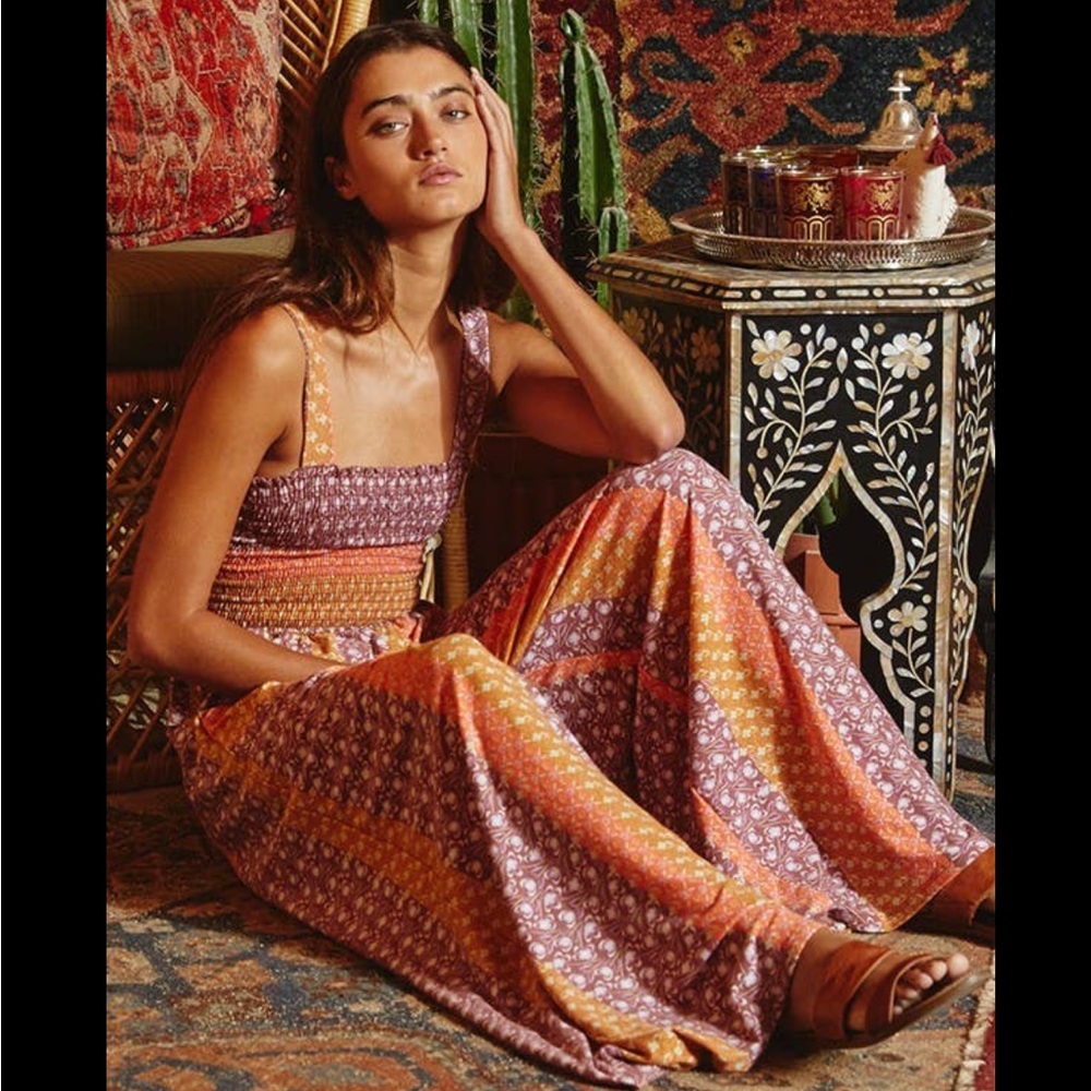 ✨NEW LIST✨ Comfy Boho Striped Patterned Jumpsuit Smocked Top Wide Leg Palazzo - Picture 6 of 7